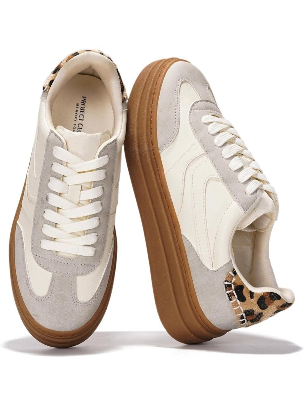 Women's White Lace-up Shoes Memory Foam Insole Casual Platform Sneakers